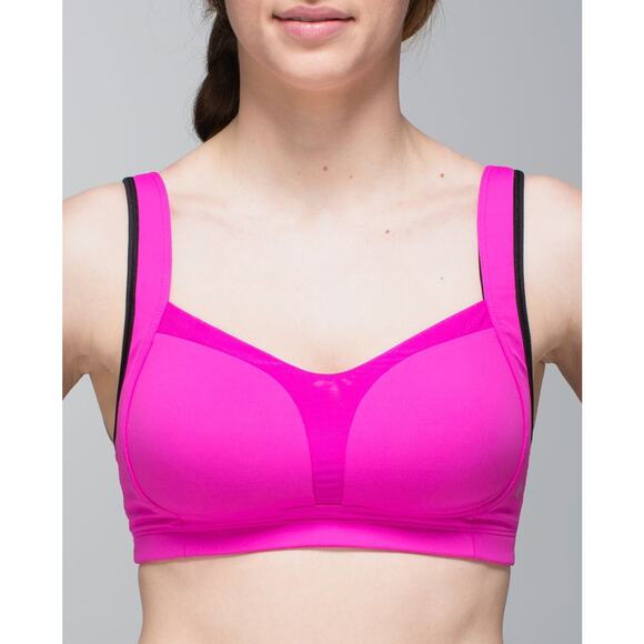 Lululemon Hot Pink Raspberry Black Ta Ta Tamer II Sports Bra 38C Convertible - Picture 1 of 8